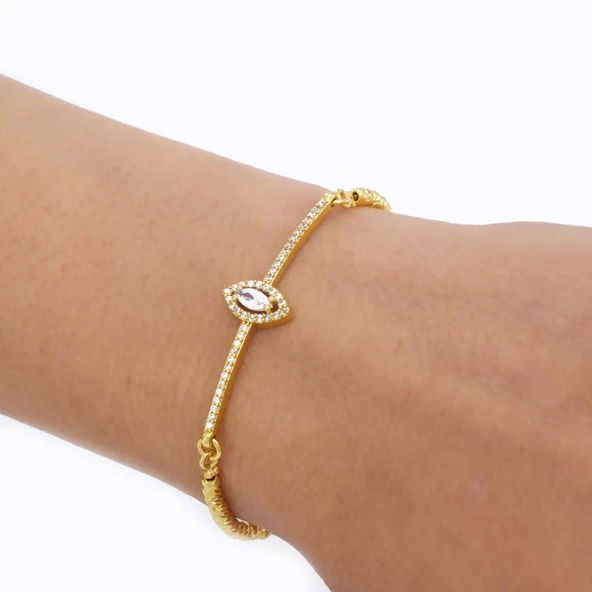 Altın Kaplama Dikdörtgen Detaylı Su Yolu Dorika Bileklik BLK-419 - Resim 4