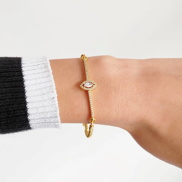 Altın Kaplama Dikdörtgen Detaylı Su Yolu Dorika Bileklik BLK-419 - Resim 2