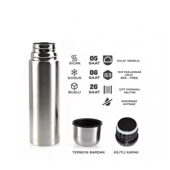 RGV Bardak Kapaklı Deri Kılıflı 500 Ml Gümüş Çelik Termos - 3
