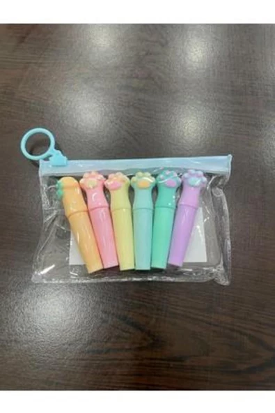 RUBENİS  6 LI PATİ ŞEKİLLİ PASTEL RENK ÇANTALI MİNİ FOSFORLU KALEM