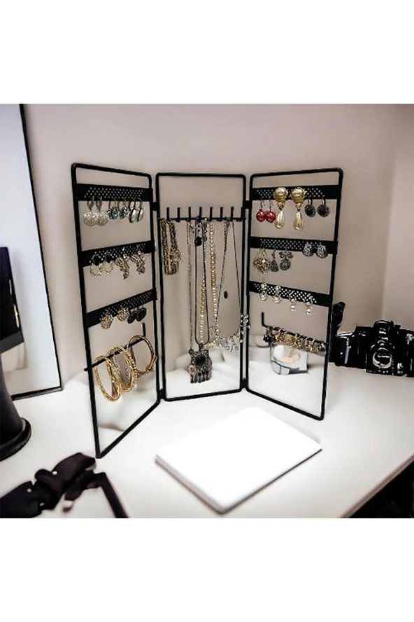 Dekoratif Takı Standı Takı Düzenleyici Organizeri Kutusu 3 Parça Kolye Yüzük Küpelik Model-2 Siyah - 2