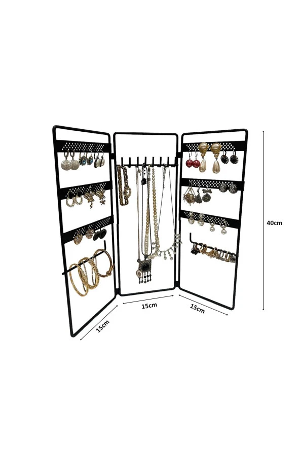 Dekoratif Takı Standı Takı Düzenleyici Organizeri Kutusu 3 Parça Kolye Yüzük Küpelik Model-2 Siyah - 7