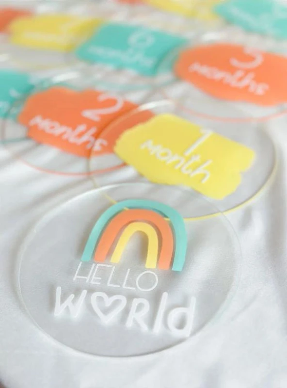 Moisy 13 Parça Aylık Bebek Kartları Fotoğraf Çekimi Plak Seti Bebek Ay Kartları Hamile Seti Pleksi - 7