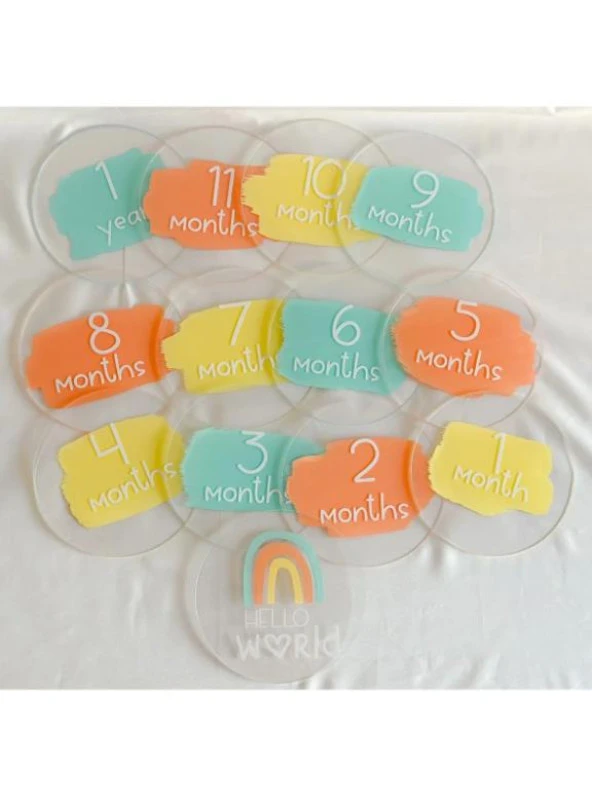 Moisy 13 Parça Aylık Bebek Kartları Fotoğraf Çekimi Plak Seti Bebek Ay Kartları Hamile Seti Pleksi - 8