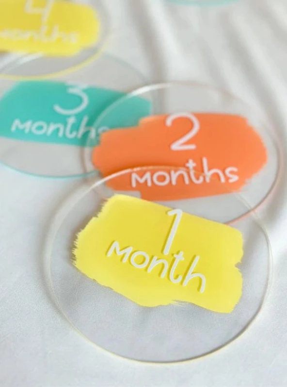 Moisy 13 Parça Aylık Bebek Kartları Fotoğraf Çekimi Plak Seti Bebek Ay Kartları Hamile Seti Pleksi - 9