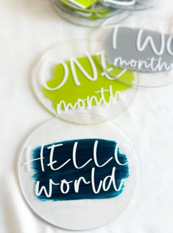 Moisy 13 Parça Aylık Bebek Kartları Fotoğraf Çekimi Plak Seti Bebek Ay Kartları Hamile Seti Pleksi - 11