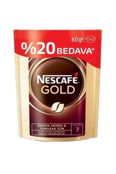 Nescafe Gold Çözülebilir Kahve Ekopaket %20 Bedava 60 G