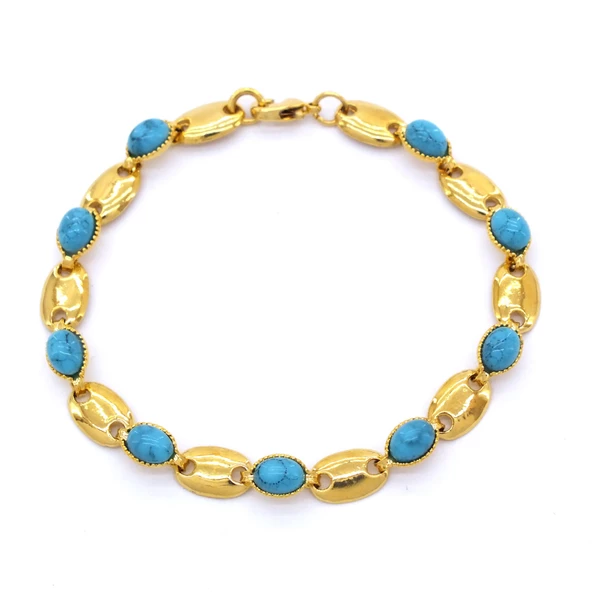Altın Kaplama Turkuaz Taşlı Bayan Bileklik BLK-212 - 2
