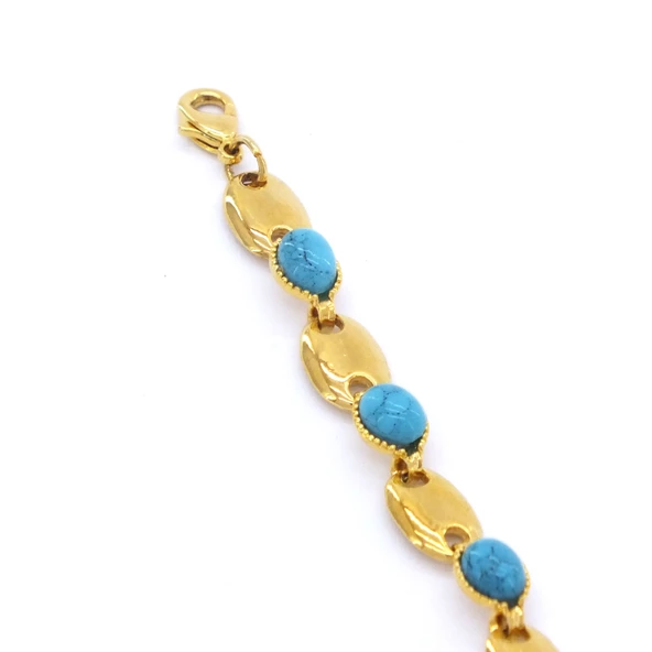 Altın Kaplama Turkuaz Taşlı Bayan Bileklik BLK-212 - 5