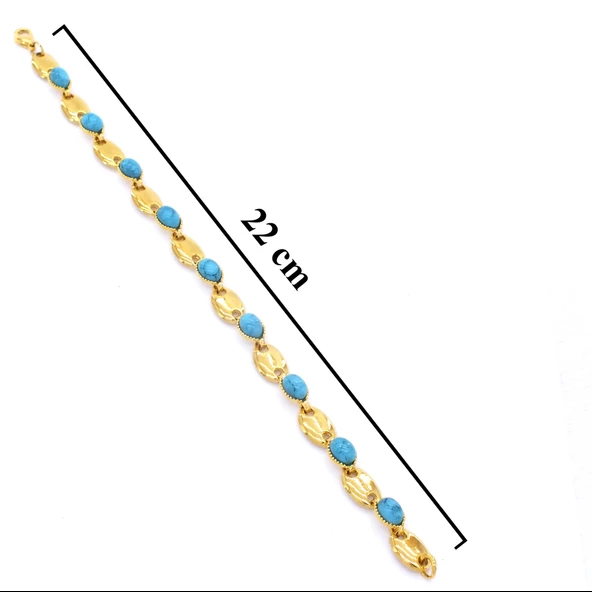 Altın Kaplama Turkuaz Taşlı Bayan Bileklik BLK-212 - 4