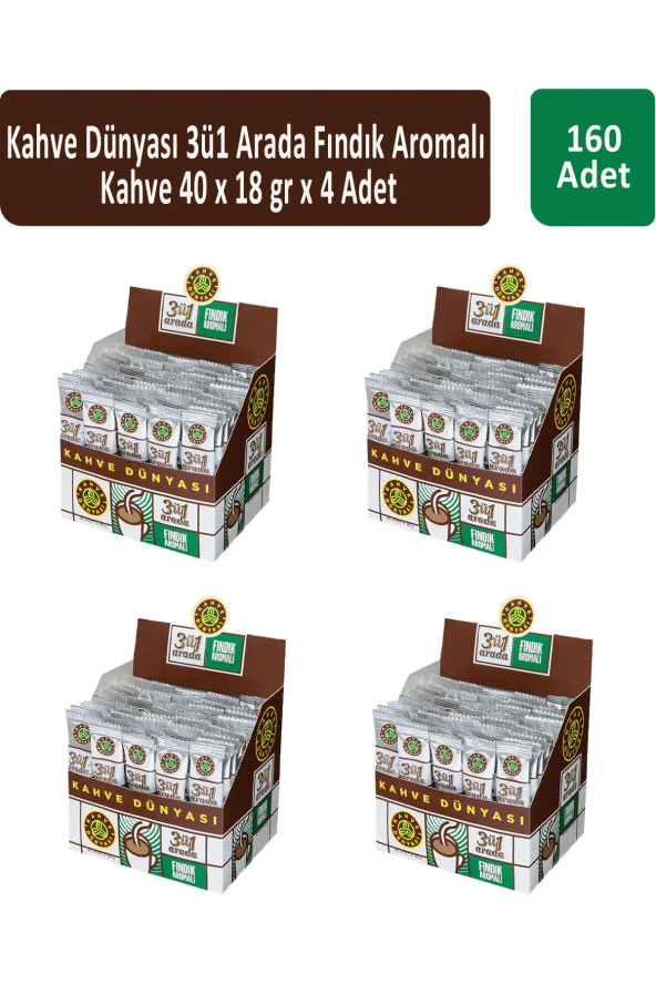 Kahve Dünyası 3ü1 Fındık Aromalı Kahve 40 x 18 gr x 4 Adet