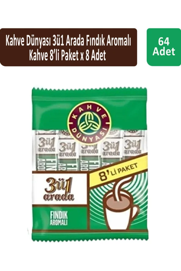 Kahve Dünyası 3ü1 Fındık Aromalı Kahve 8 x 18 gr x 8 Adet