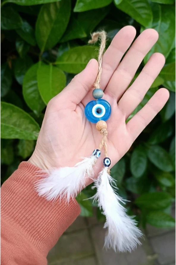 Nazar Boncuk Kuş Tüylü Dikiz Ayna Süsü Kötü Göz Kovucu Araba Süsü - 2
