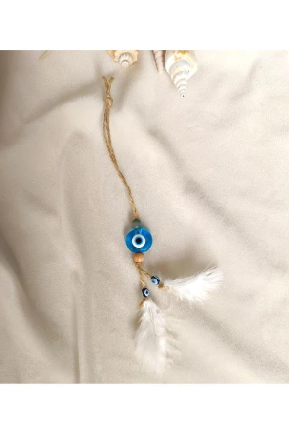 Nazar Boncuk Kuş Tüylü Dikiz Ayna Süsü Kötü Göz Kovucu Araba Süsü - 3