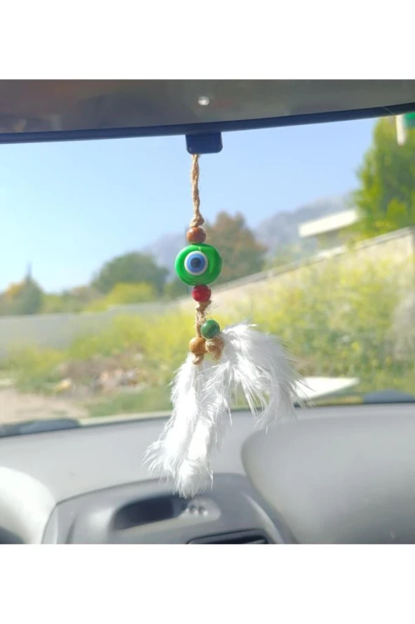 Nazar Boncuk Kuş Tüylü Dikiz Ayna Süsü Kötü Göz Kovucu Araba Süsü - 4