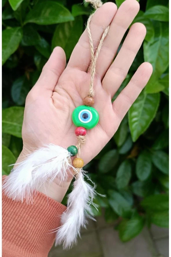 Nazar Boncuk Kuş Tüylü Dikiz Ayna Süsü Kötü Göz Kovucu Araba Süsü - 5