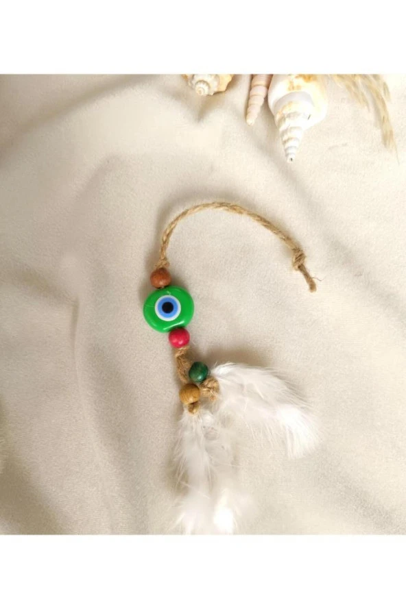 Nazar Boncuk Kuş Tüylü Dikiz Ayna Süsü Kötü Göz Kovucu Araba Süsü - 6