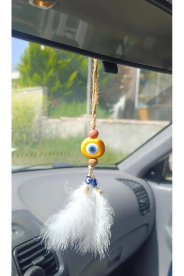 Nazar Boncuk Kuş Tüylü Dikiz Ayna Süsü Kötü Göz Kovucu Araba Süsü - 7