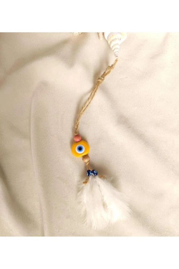 Nazar Boncuk Kuş Tüylü Dikiz Ayna Süsü Kötü Göz Kovucu Araba Süsü - 9
