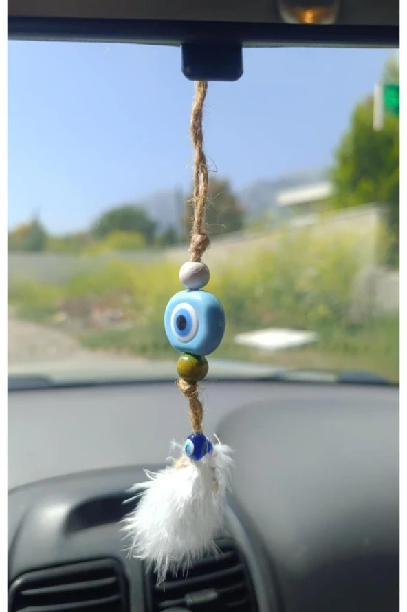 Nazar Boncuk Kuş Tüylü Dikiz Ayna Süsü Kötü Göz Kovucu Araba Süsü - 10