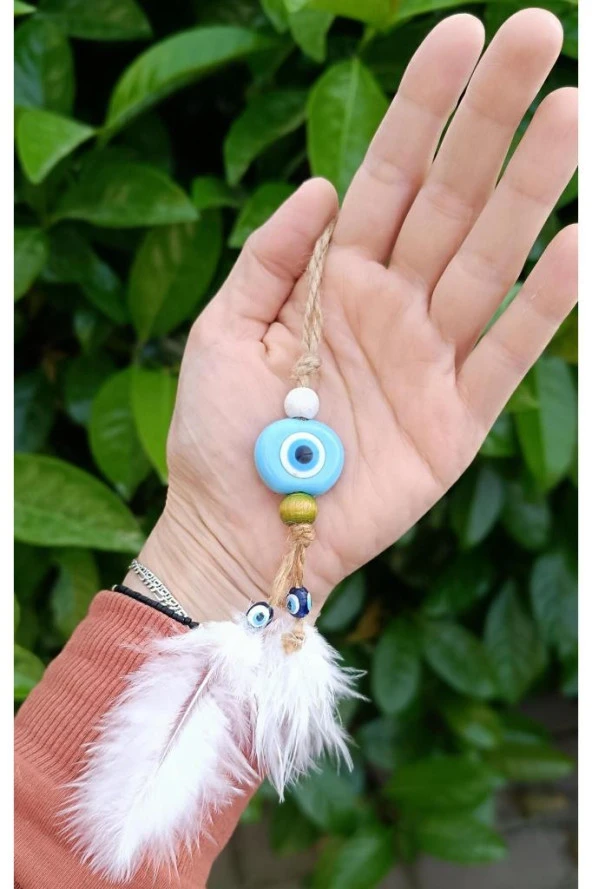 Nazar Boncuk Kuş Tüylü Dikiz Ayna Süsü Kötü Göz Kovucu Araba Süsü - 11