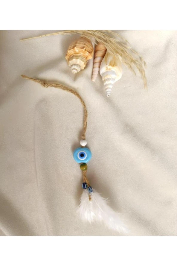 Nazar Boncuk Kuş Tüylü Dikiz Ayna Süsü Kötü Göz Kovucu Araba Süsü - 12