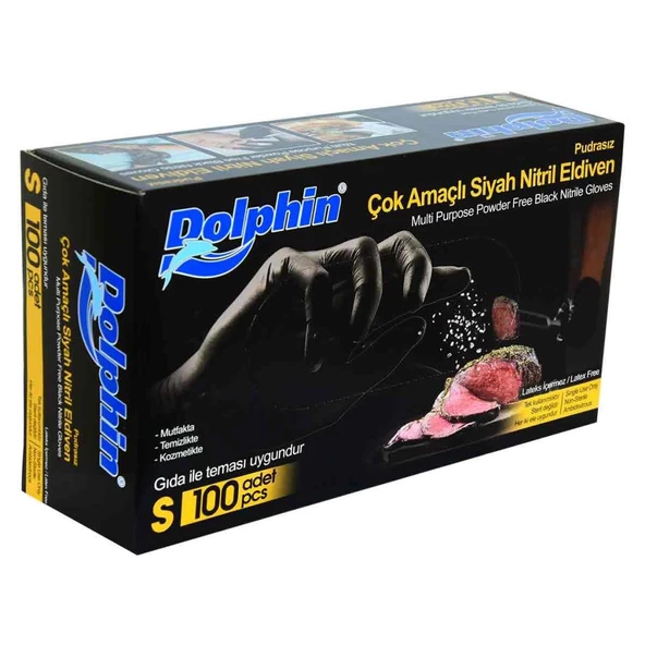 Dolphin Latexsiz Pudrasız Siyah Nitril Gıda Eldiveni (S) 100lü - 3