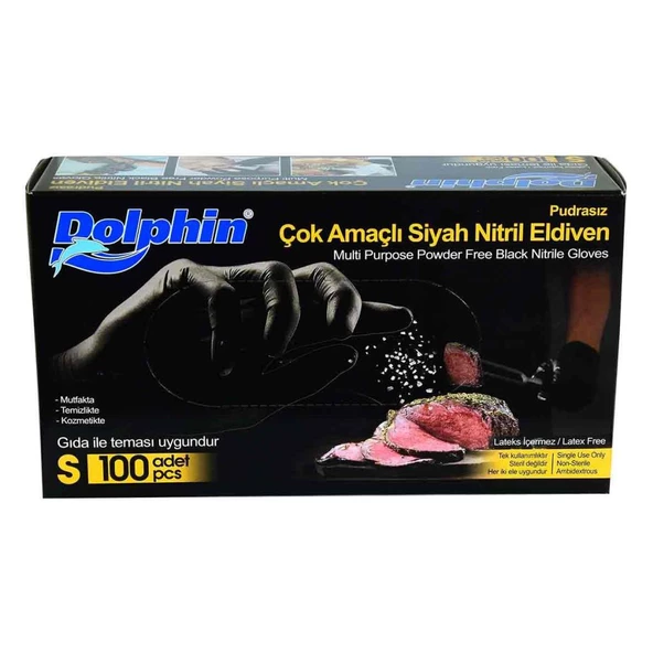 Dolphin Latexsiz Pudrasız Siyah Nitril Gıda Eldiveni (S) 100lü - 4