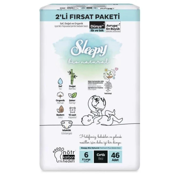Sleepy Bio Natural Fırsat Paketi 6 XL Beden Bebek Bezi 46'lı