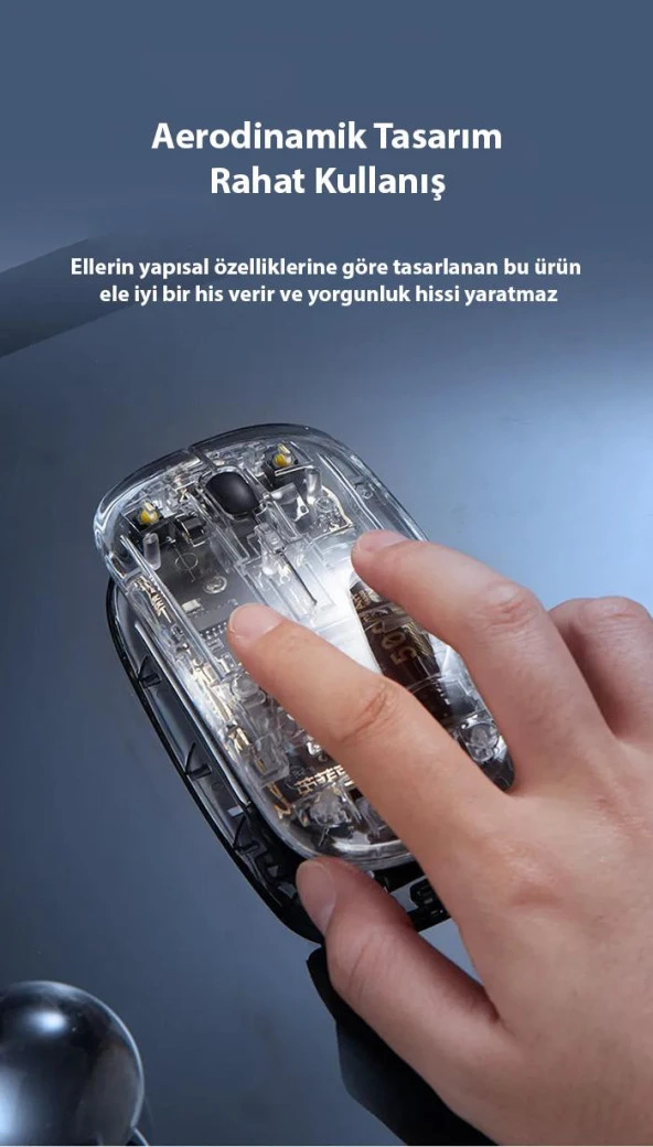 İNPHİC X5 Kablosuz Fare, Şarj Edilebilir Sessiz Kullanım 2.4G Transparan USB Mouse - Resim 7