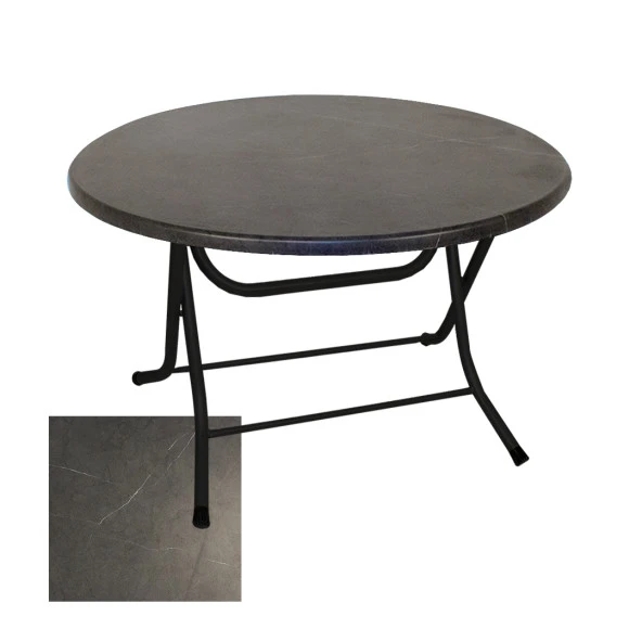 Klasik Katlanır Werzalit Yuvarlak Tabla Masa 107cm - Grey Marble ürün görseli