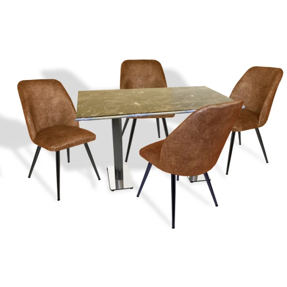 Karanfil Werzalit - Nilüfer Mutfak Masa Takımı (80x120) -  Brownie Mermer Koyu Kahve ürün görseli