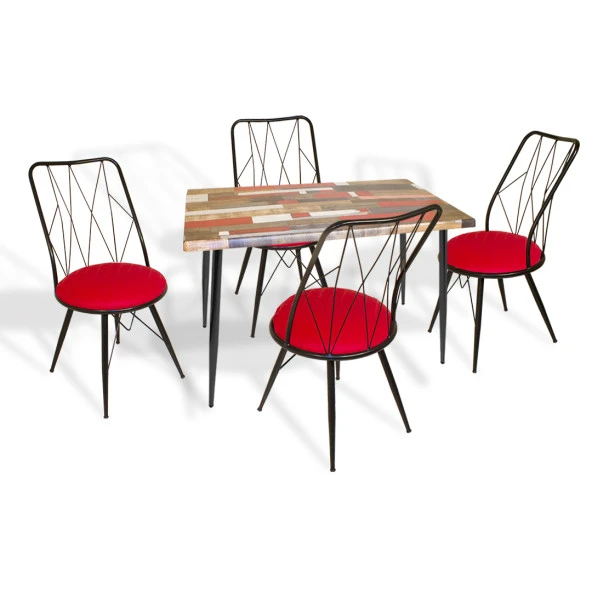 Manolya Werzalit-Royal Mutfak Masa Takımı 70x120 - Red Wood Kırmızı