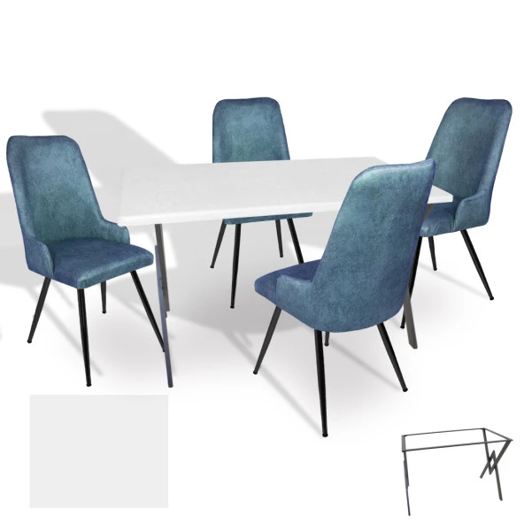 Anemon Werzalit - Çırağan Masa Takımı (80x140) - (Beyaz -Mavi) ürün görseli