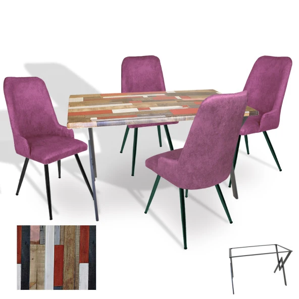 Anemon Werzalit - Çırağan Masa Takımı (80x140) - (Red Wood - Mor) ürün görseli