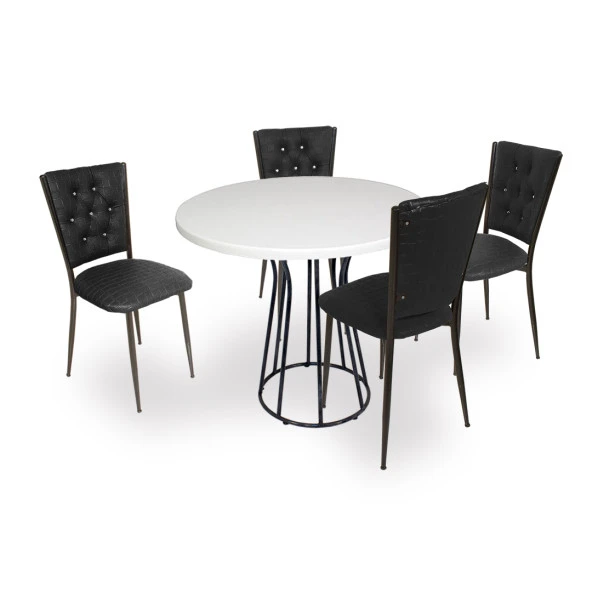 Palermo Werzalit - Kapitoneli  Mutfak Masa Takımı Q80 - Beyaz Siyah ürün görseli