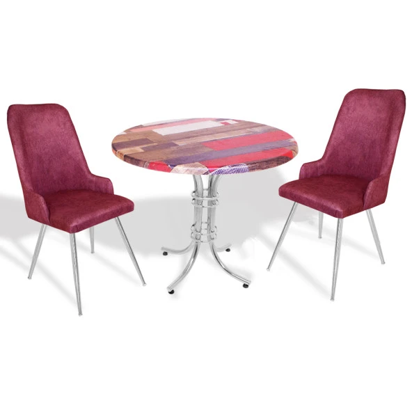 Buket Werzalit Yuvarlak - Çırağan 2li Mutfak Masa Takımı - Red Wood Fuşya