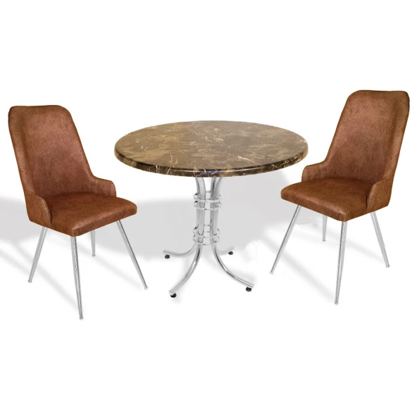 Buket Werzalit Yuvarlak - Çırağan 2li Mutfak Masa Takımı - Brownie Mermer Kahve