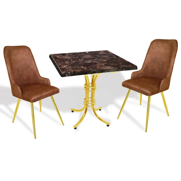 Buket Werzalit Kare-Çırağan Gold 2li Masa Takım - Karacabey Mermer Kahve