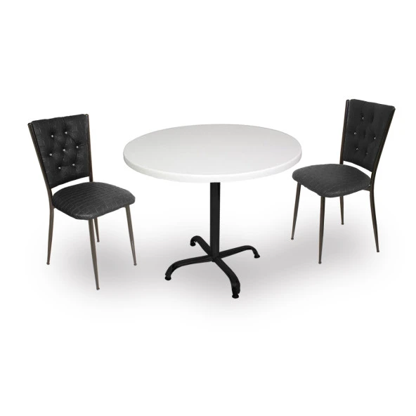 Indigo Werzalit Yuvarlak - Kapitoneli 2li Masa Takımı (80 cm çap) - Siyah