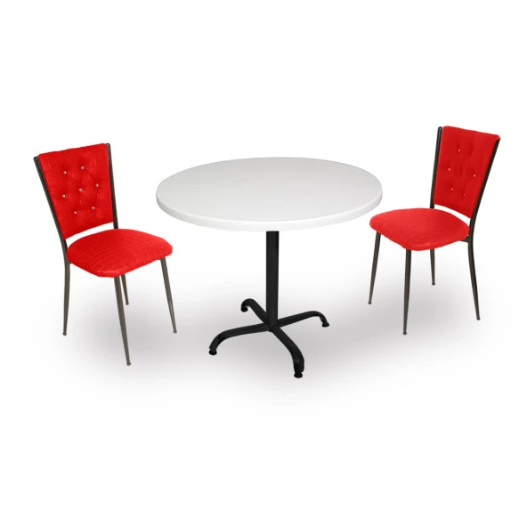 Indigo Werzalit Yuvarlak - Kapitoneli 2li Masa Takımı (80 cm çap) - Kırmızı
