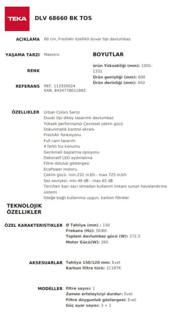 Davlumbaz DLV 68660 Bk 60 cm - 3