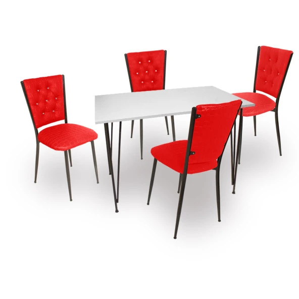 Premıum - Kapitoneli Mutfak Masa Takımı - Kırmızı ürün görseli
