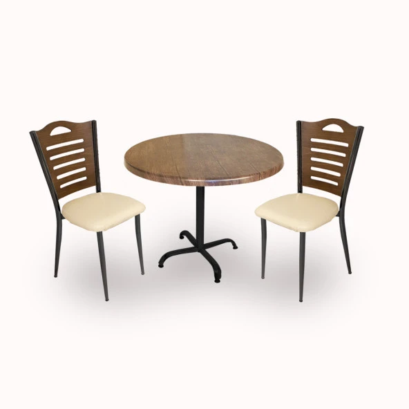 Indigo Werzalit Yuvarlak - Merdiven Fiskos Seti (90 cm çap) - Antik Dark Krem