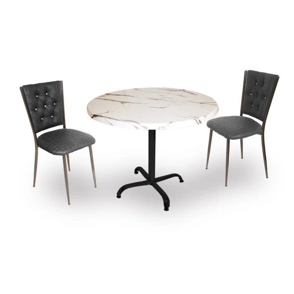 Indigo Werzalit Yuvarlak - Kapitoneli Fiskos Seti (90 cm çap) - Bianco Carrara Siyah