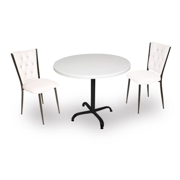 Indigo Werzalit Yuvarlak - Kapitoneli Fiskos Seti (90 cm çap) - Beyaz