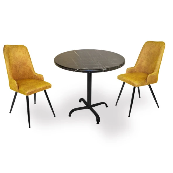 Indigo Werzalit Yuvarlak - Çırağan Fiskos Seti (70 cm çap) - Royal Mermer Sarı