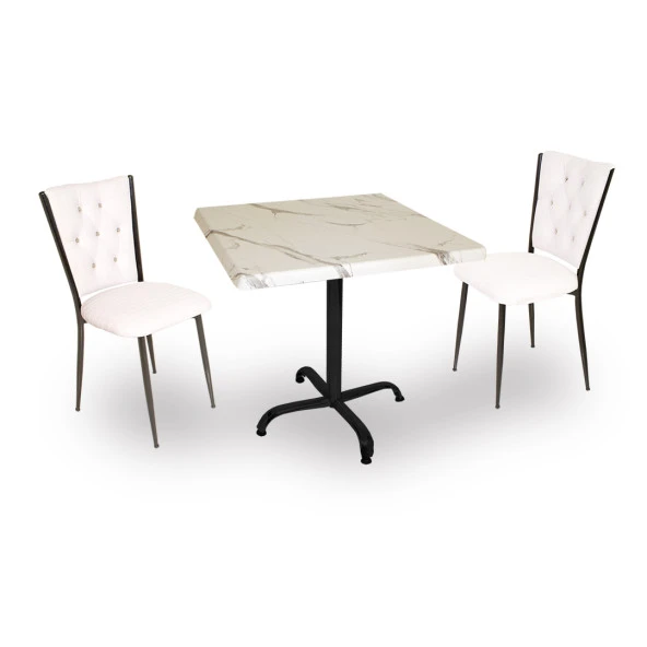 Indigo Werzalit Kare - Kapitoneli Fiskos Takımı (70X70) - Bianco Carrara Beyaz ürün görseli 1