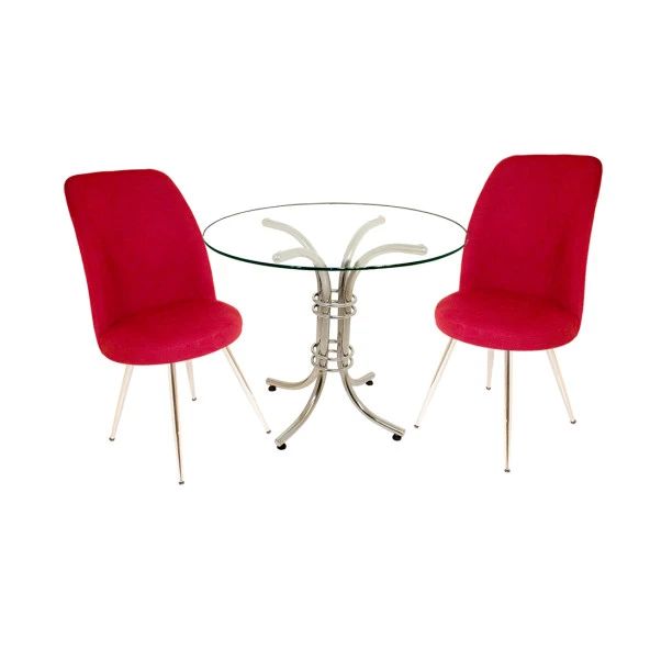 Buket Yuvarlak Cam - Saray 2li Mutfak Masa Takımı - Kırmızı