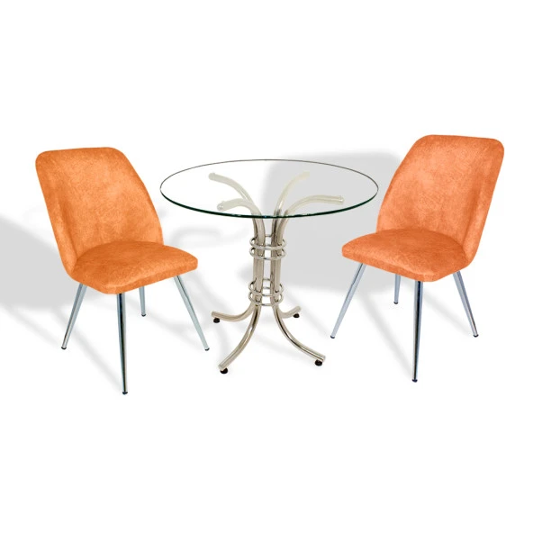 Buket Yuvarlak Cam - Nilüfer 2li Mutfak Masa Takımı - Kiremit